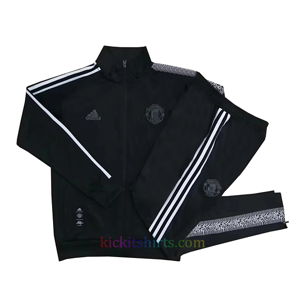 Manchester United Black Tracksuit 2022/23 Full Zip White Stripe