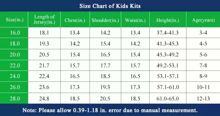 size chart of France Goalkeeper Kit Kids 2024