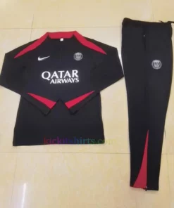 PSG Black Tracksuit 2024/25 Full Sleeves Red Collar