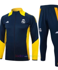 Real Madrid Nave Blue Tracksuit 2024/25 Yellow Sleeves Full Zip