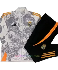 Real Madrid Pearl White Dragon Tracksuit 2024/25 Full Sleeves Full Zip