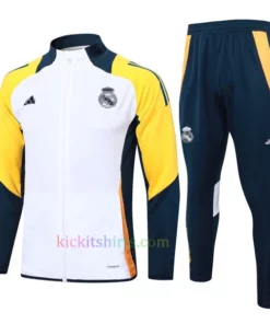 Real Madrid White Tracksuit 2024/25 Yellow Sleeves Full Zip