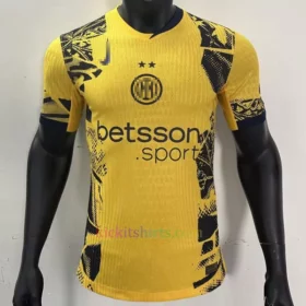 Inter Milan Third Shirt 2024/25 featuring a yellow and navy color scheme, worn by both men's and women's teams.