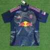 the front view of Leeds United Third Shirt 202425; with a topography-inspired design in navy and light pink.