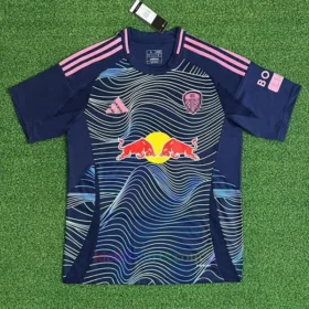 the front view of Leeds United Third Shirt 202425; with a topography-inspired design in navy and light pink.