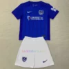 Front view of the Portsmouth Home Kit Kids 2024/25, featuring a royal blue base with darker blue pinstripes and a clean, classic design.