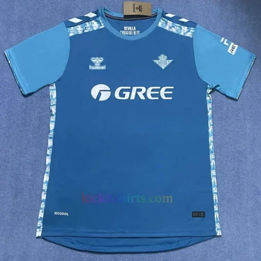 Real Betis Third Shirt 2024/25 with Seville landmarks design and blue tones.